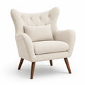 Sillón de tela bouclé beige con patas de madera 85cm
