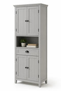 Armario alto de madera gris con puertas y cajón, 180x60x40 cm