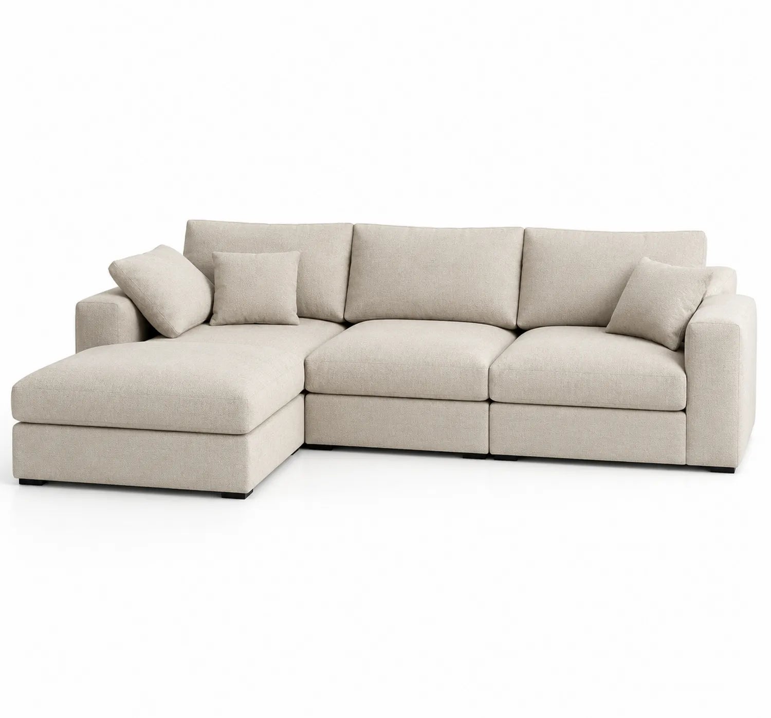 Sofá modular en L de tela y espuma beige