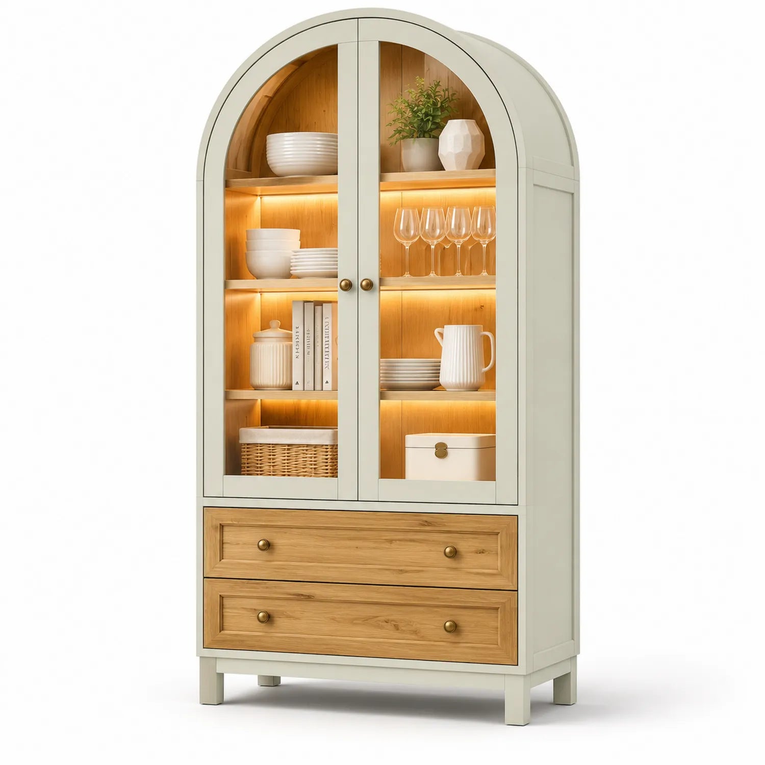 Vitrina de Madera con Vidrio Templado y Cajones 180x80x40 cm