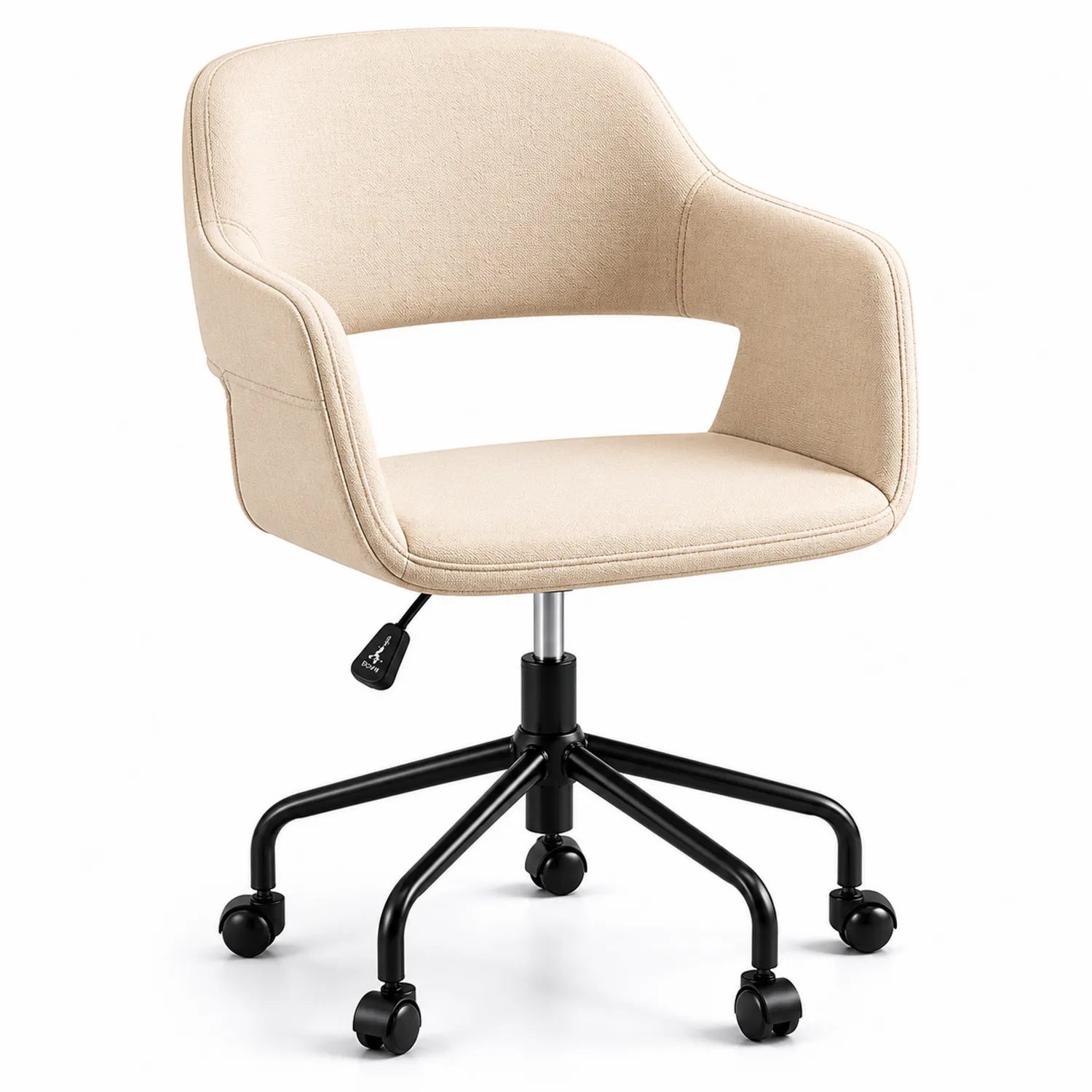 Silla de oficina con tapizado de poliéster y base de metal, color Beige