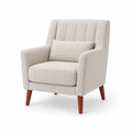 Sillón de tela poliéster beige con patas de madera de haya